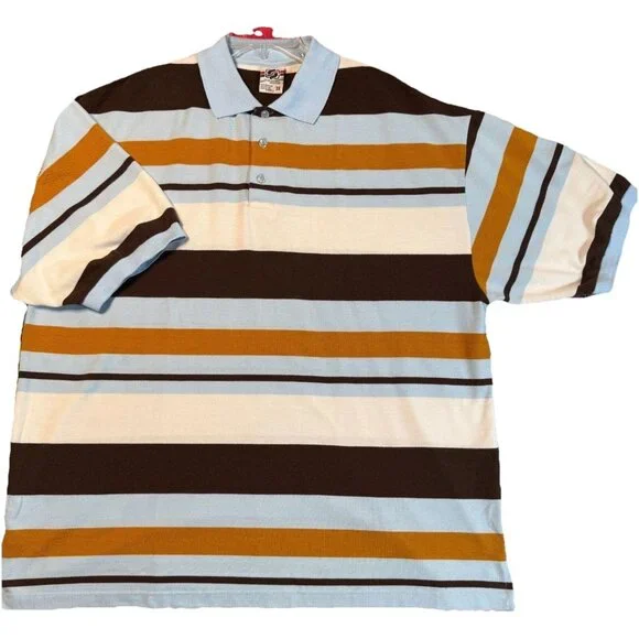 Old Skool Urban Wear Striped Polo Shirt Men’s 3X Blue Brown White Short Sleeve - Picture 1 of 9
